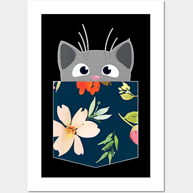 Cute Cat Faux Fake Pocket  For Girls,  And Wall Art by family love forever